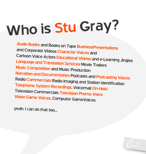 Stu Gray Voiceover, Stu Gray, Voice Over, Stu Gray Creative, Stew Gray, Voice Talent, Stu Grey